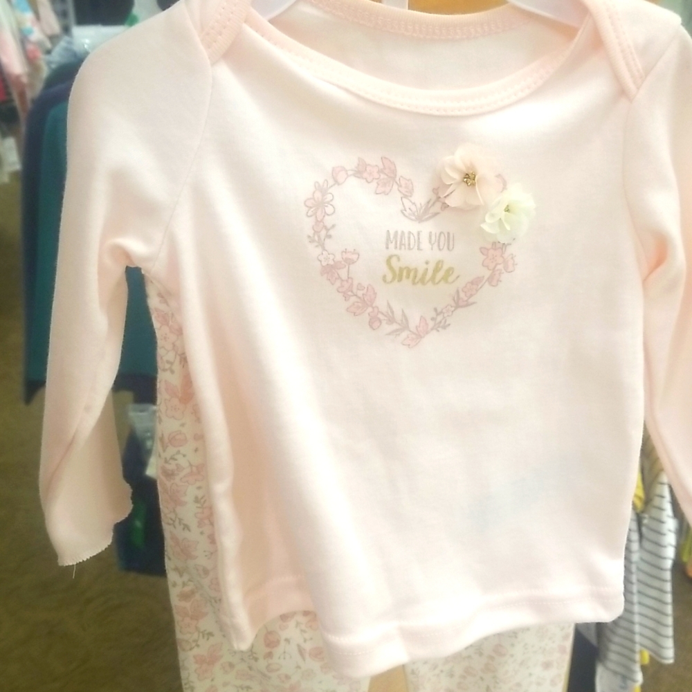 Baby clothes light pink flowers footsies
